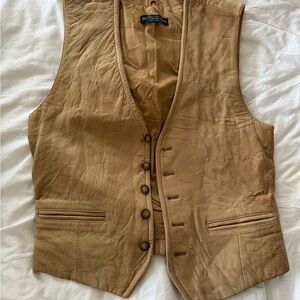 J Peterson  Men's Tan Leather Vest size S. Beautiful  vintage condition
